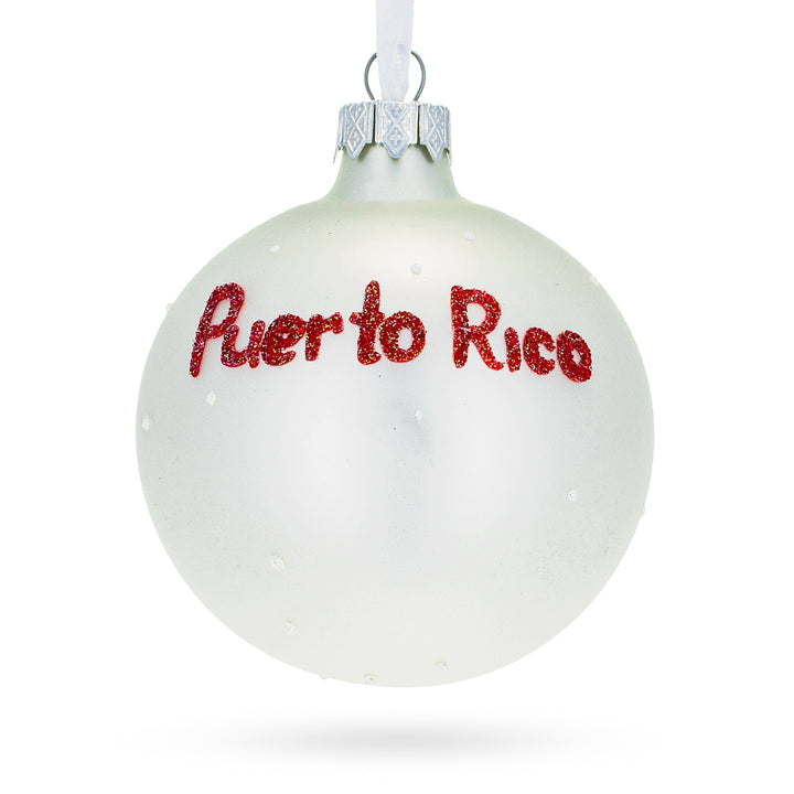 Flag of Puerto Rico Glass Ball Christmas Ornament 3.25 Inches