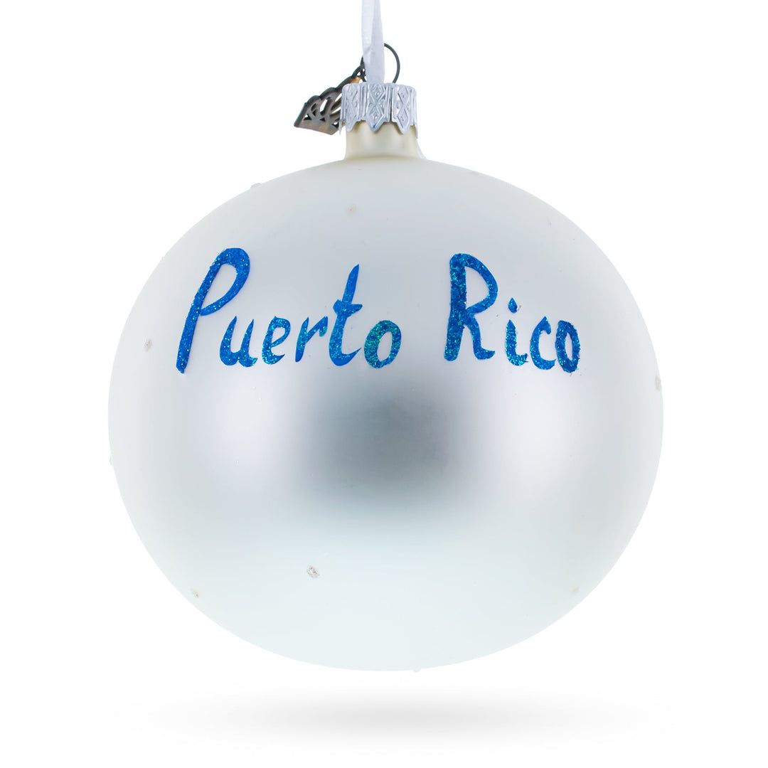 Flag of Puerto Rico Glass Ball Christmas Ornament 4 Inches