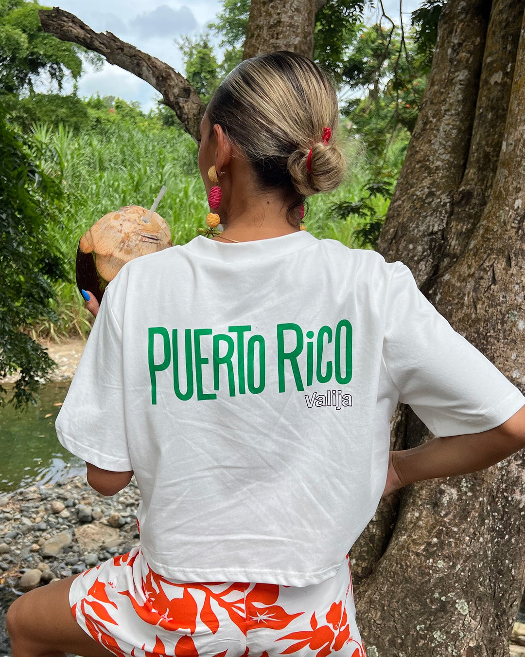 La San Juan Top by Valija featuring Puerto Rico graphic on a white cropped tee