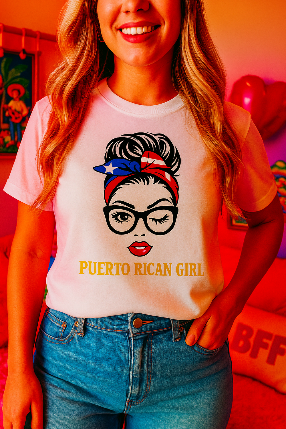 Latina heritage pride tee from Boricua Gift Shop featuring Puerto Rican Girl graphic on white t-shirt