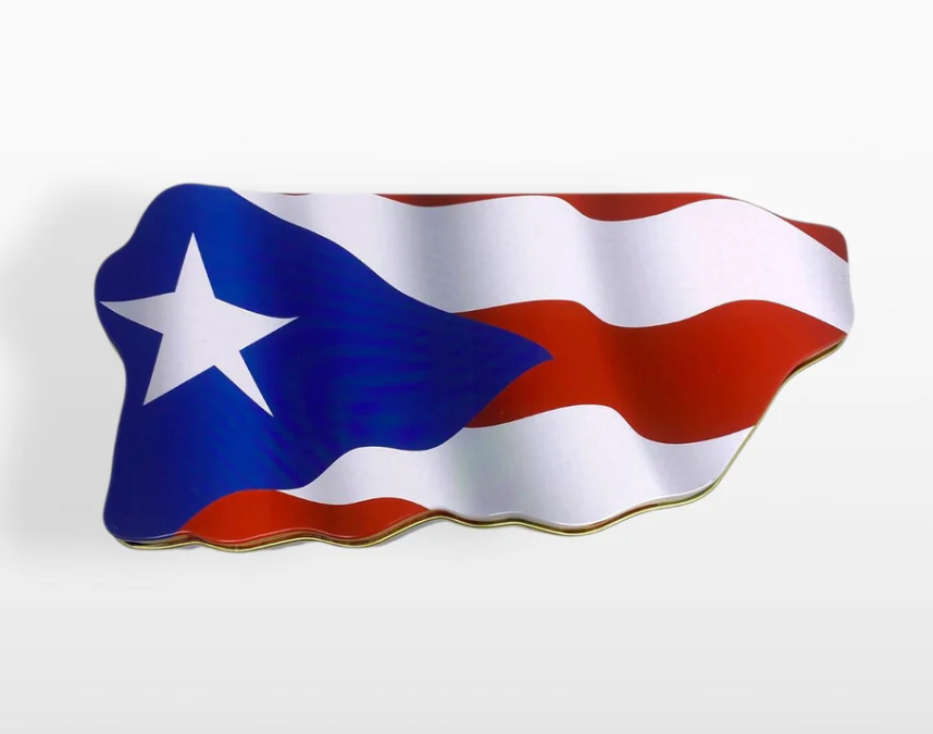 Puerto Rican butter cookies tin featuring the colorful Puerto Rican flag design for a festive touch