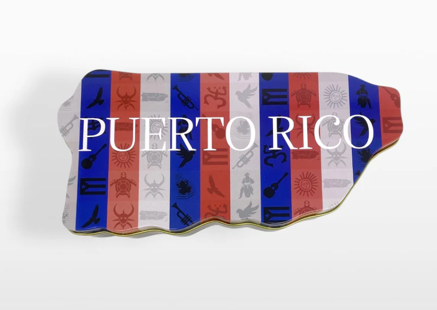 Puerto Rican butter cookies tin featuring the vibrant flag design of Puerto Rico