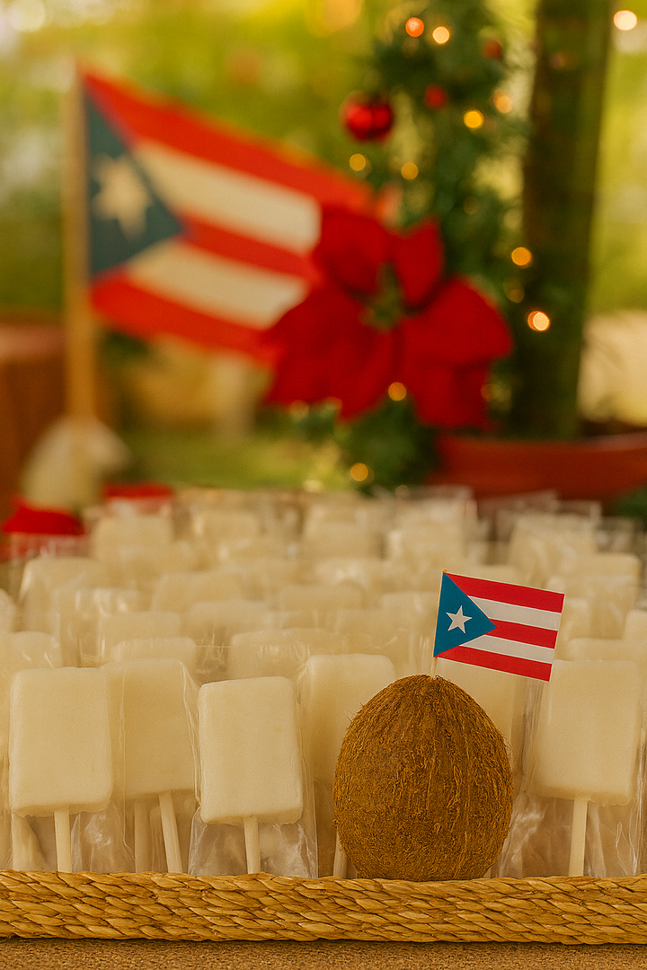 Puerto Rican coconut lollipop with flag for festive celebrations