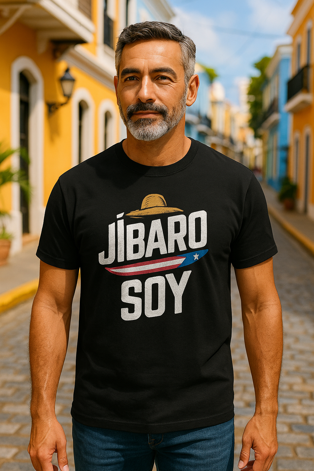 Black Puerto Rican farmer shirt featuring the phrase Jíbaro Soy, perfect for celebrating cultural pride