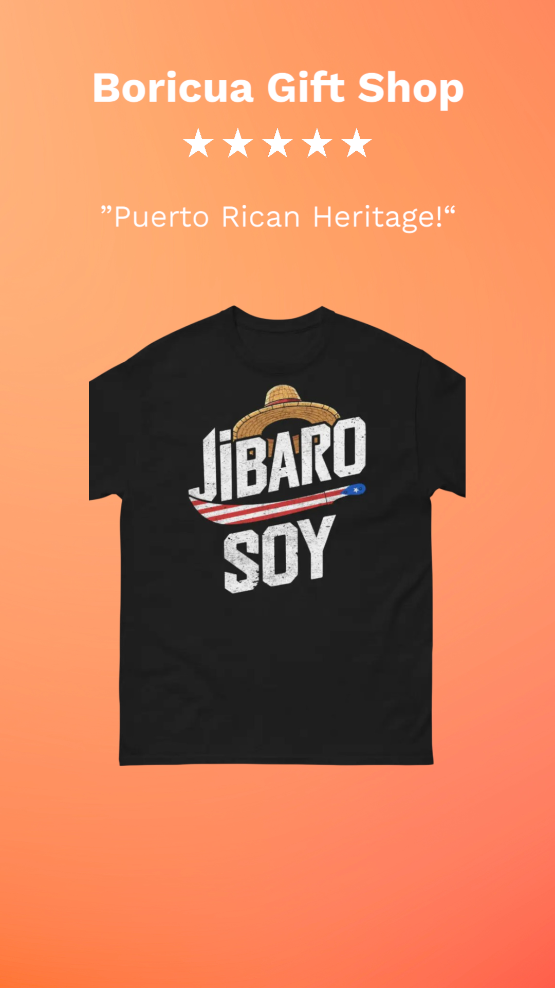 Black Puerto Rican farmer shirt featuring 'Jibaro Soy' text and a traditional hat design