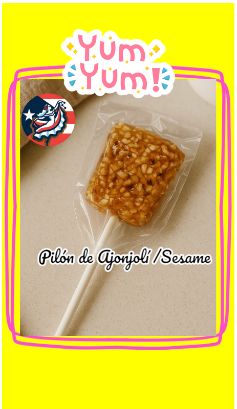 Puerto Rican sesame lollipop in clear wrapper from Boricua Gift Shop