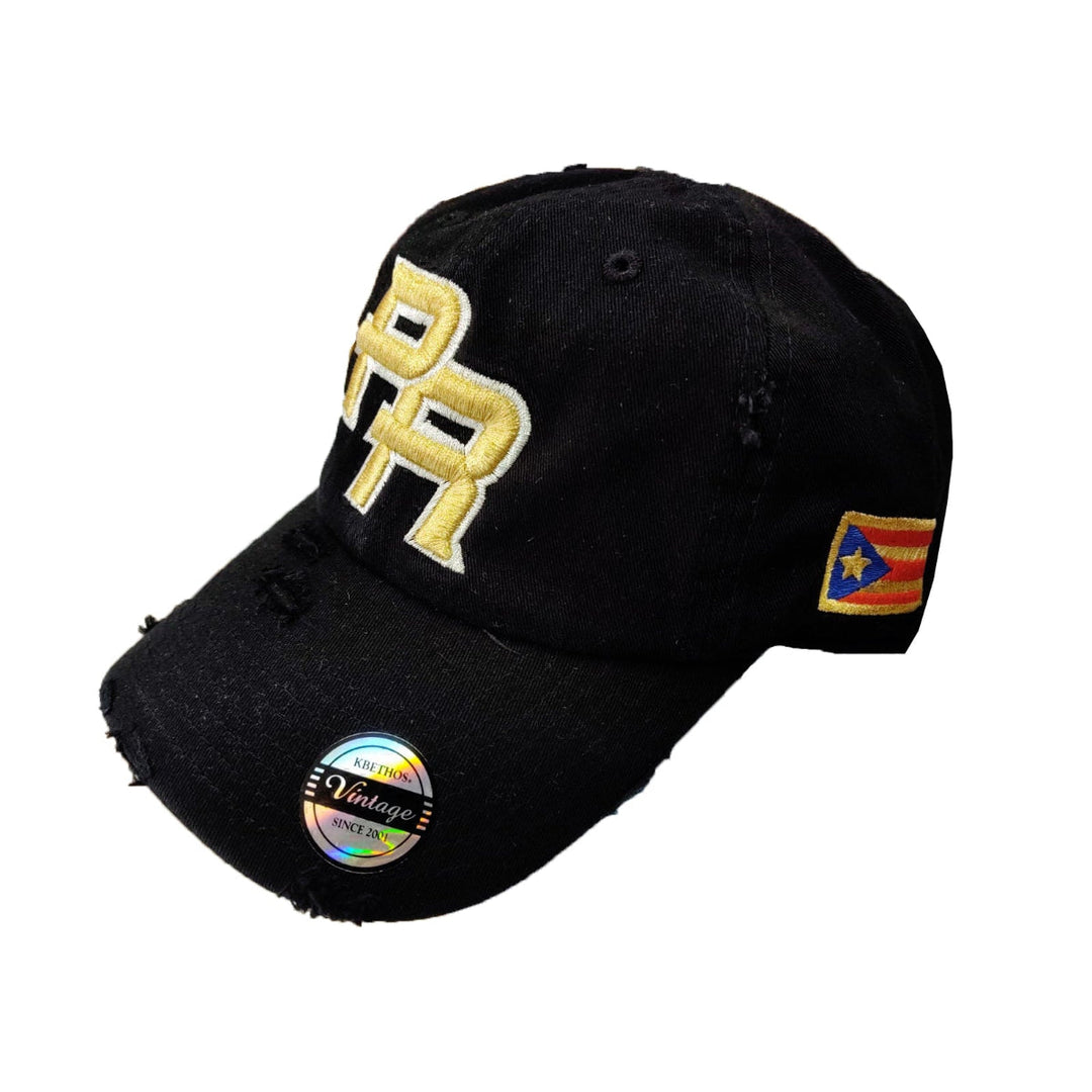 Black distressed cap with Puerto Rico logo and flag