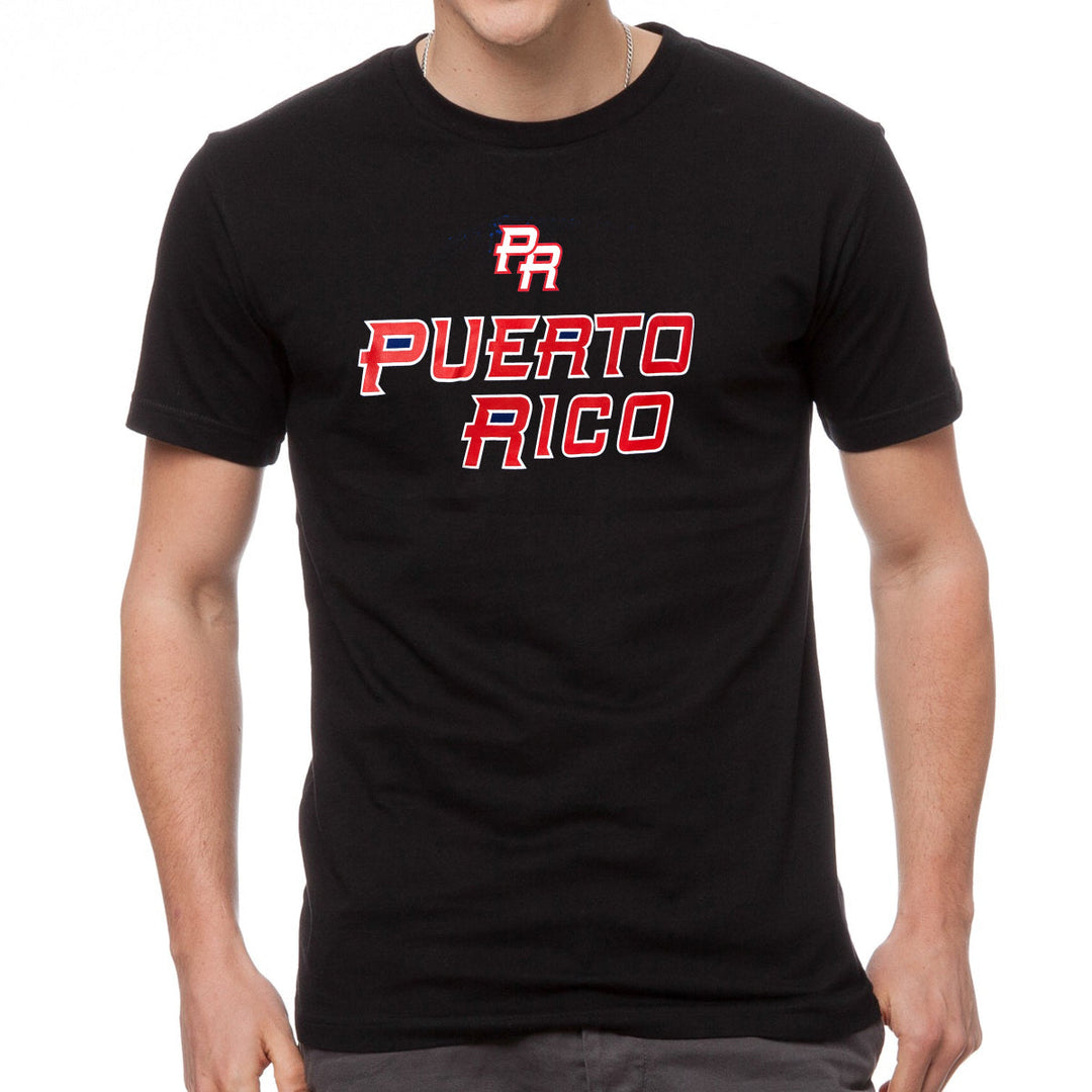 Black t-shirt featuring Puerto Rico graphic for casual wear