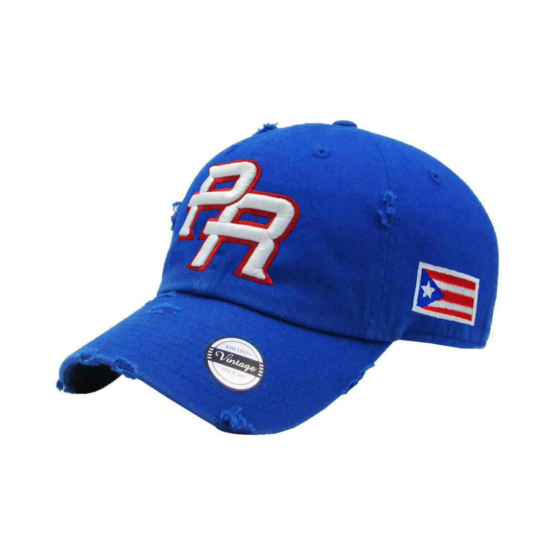 Peligro Sports blue distressed hat with Puerto Rico emblem