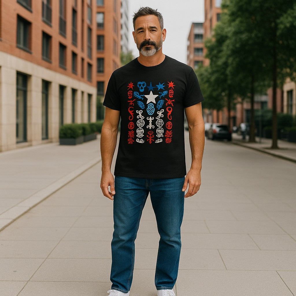 Black Puerto Rico carnival t-shirt featuring vibrant graphics and a stylish design for festive occasions