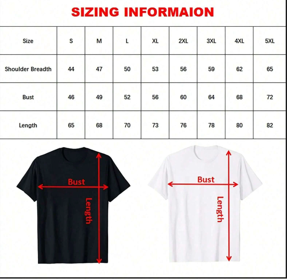 Sizing information chart for Boricua Gift Shop Puerto Rico family trip shirt in black and white
