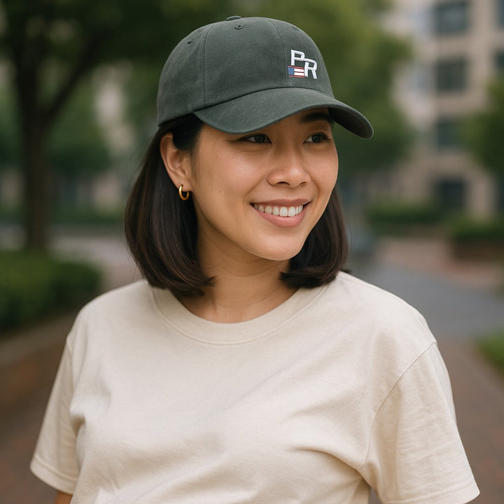 Stylish Puerto Rico flag baseball cap in green, perfect for casual outings or supporting Puerto Rican pride
