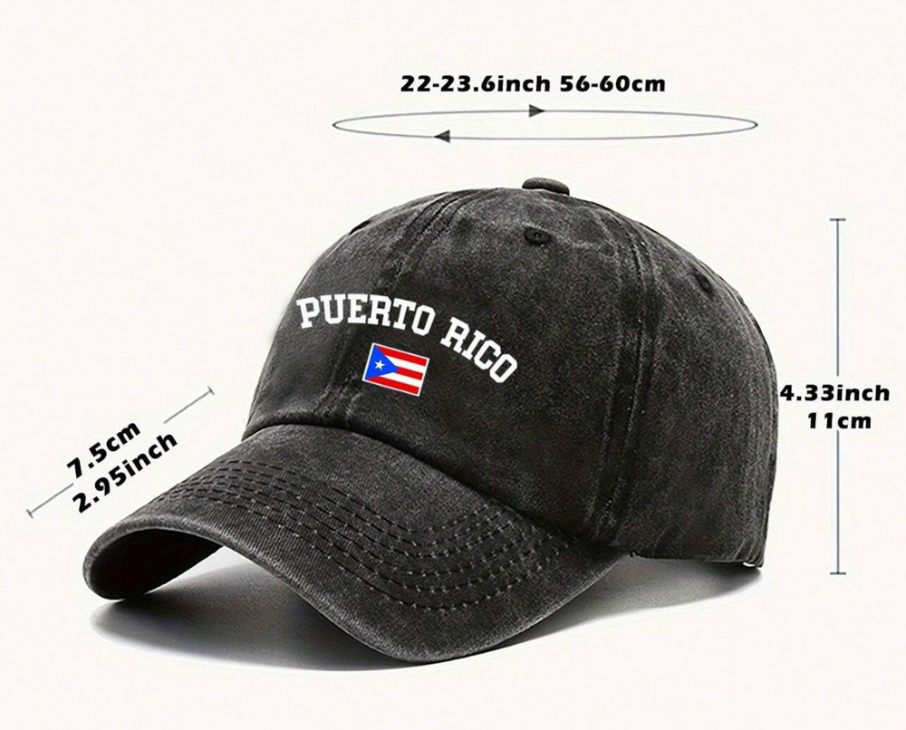 Black Puerto Rico flag cap featuring embroidered text and adjustable design for comfort