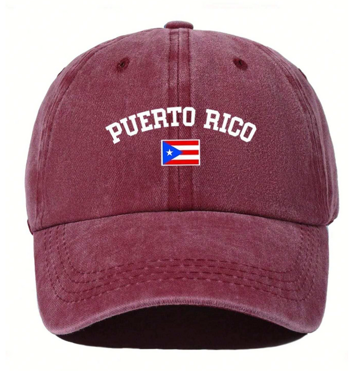 Burgundy Puerto Rico flag cap with embroidered text and flag design for proud Puerto Ricans