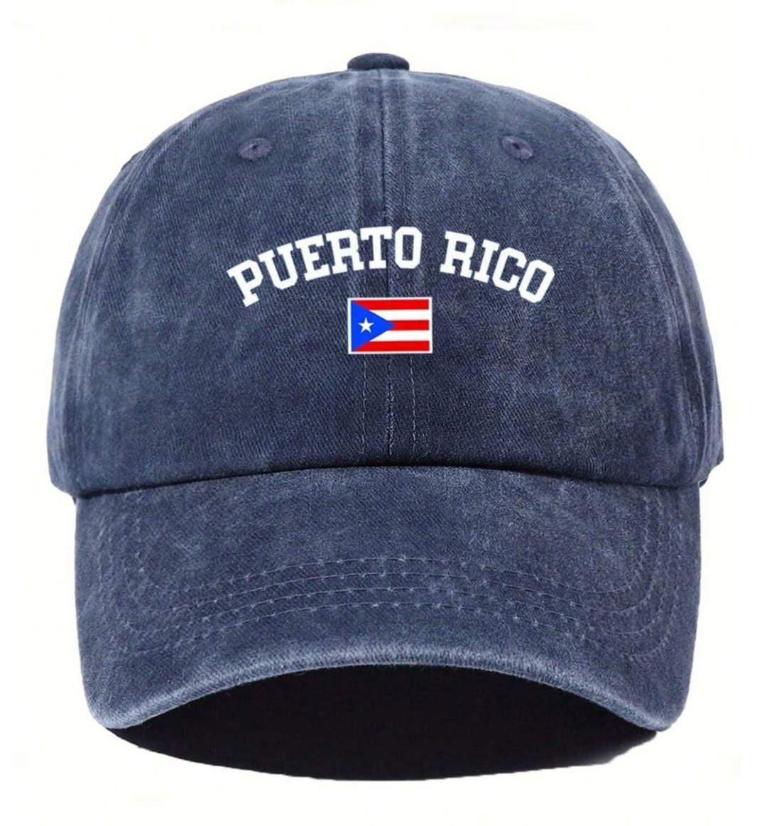 Puerto Rico flag cap in navy blue featuring the text 'PUERTO RICO' and a colorful flag design