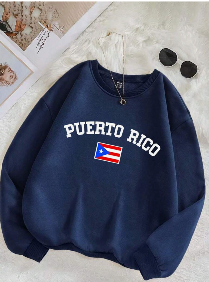 Navy blue Puerto Rico flag hoodie with a bold Puerto Rico graphic design