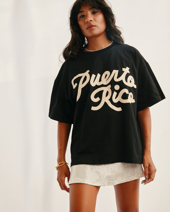 Valija Puerto Rico graphic t-shirt in black with bold white lettering for casual style