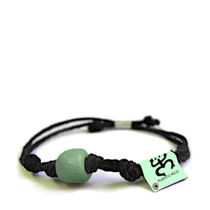 Resilience cultural bracelet by Earth Bands featuring a mint green bead and adjustable black cord