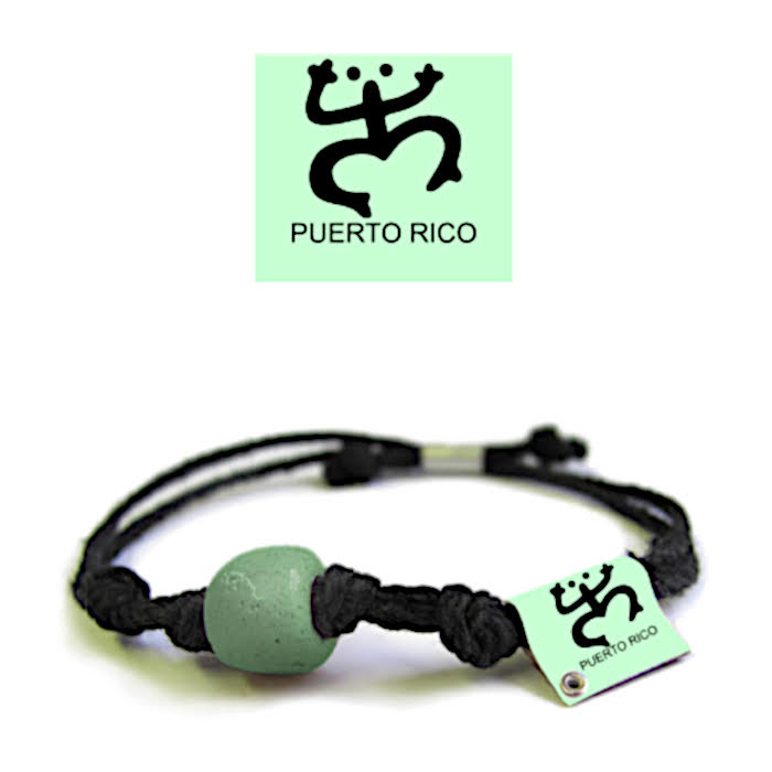 Earth Bands Resilience Cultural Bracelet with Black Cord and Green Bead, Inspired by Puerto Rico