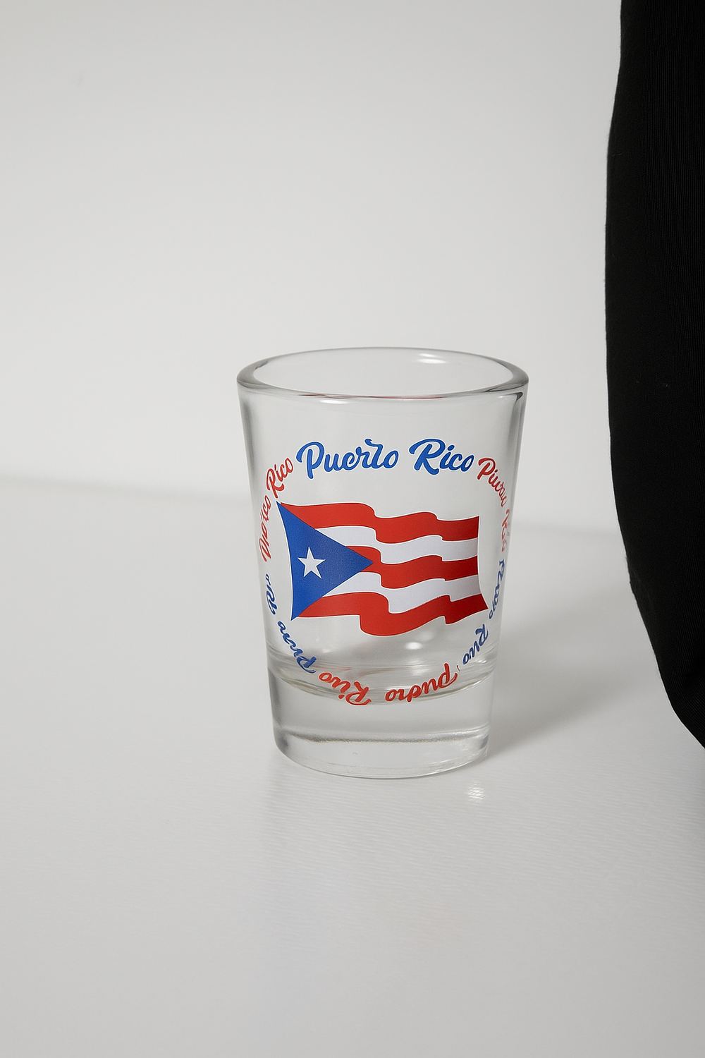 Puerto Rico shot glass souvenir with Puerto Rican flag and text from Boricua Gift Shop