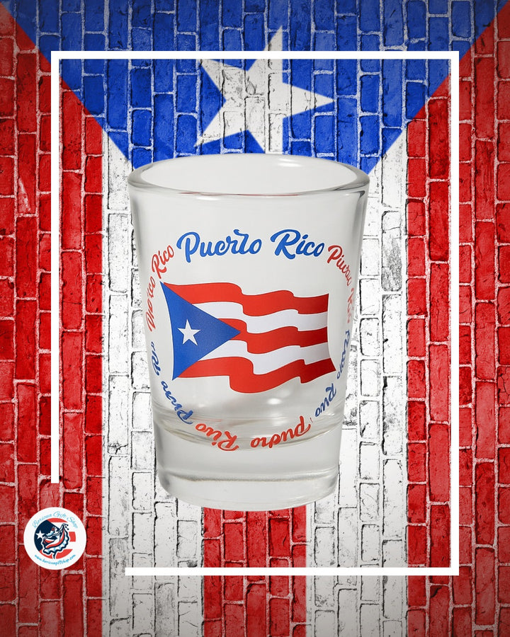 Puerto Rico shot glass souvenir with Puerto Rican flag design from Boricua Gift Shop