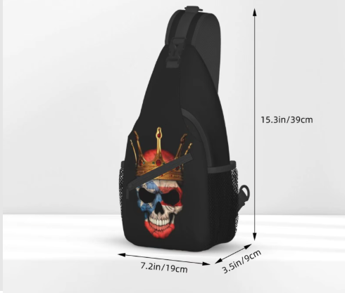 Puerto Rico sling bag featuring a colorful skull design and spacious compartments for daily essentials