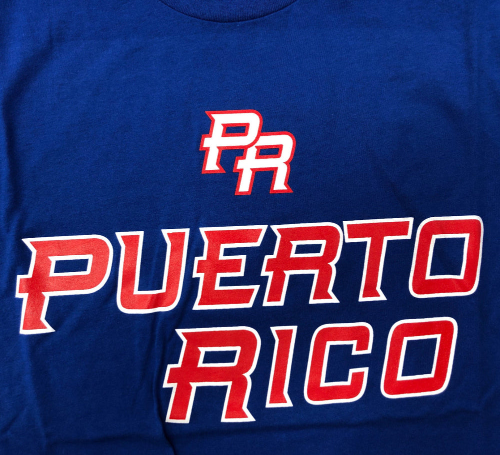 Blue Puerto Rico t-shirt with bold lettering for casual wear