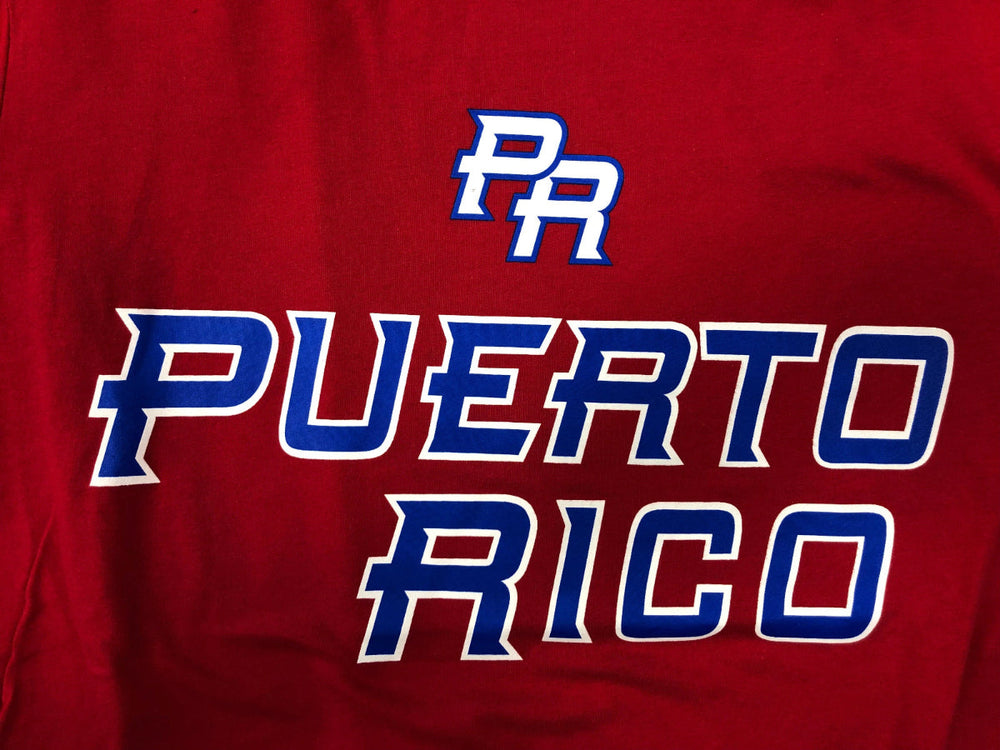 Red Puerto Rico T-shirt with bold lettering for passionate fans