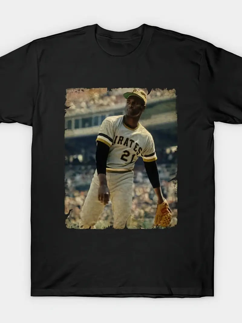 Boricua Gift Shop Roberto Clemente t-shirt featuring a vintage image of the legendary baseball player