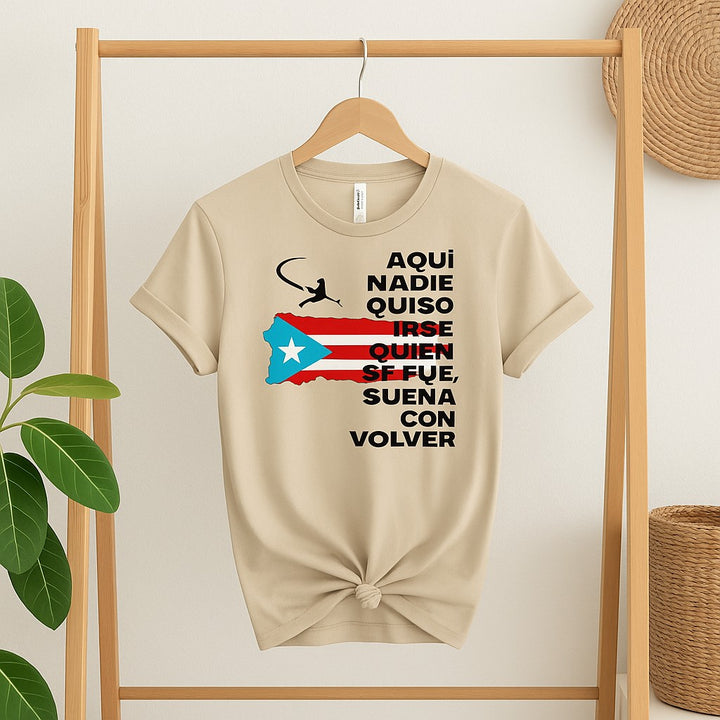 Beige Sapo Concho Puerto Rico shirt with Puerto Rican flag and Spanish text from Boricua Gift Shop
