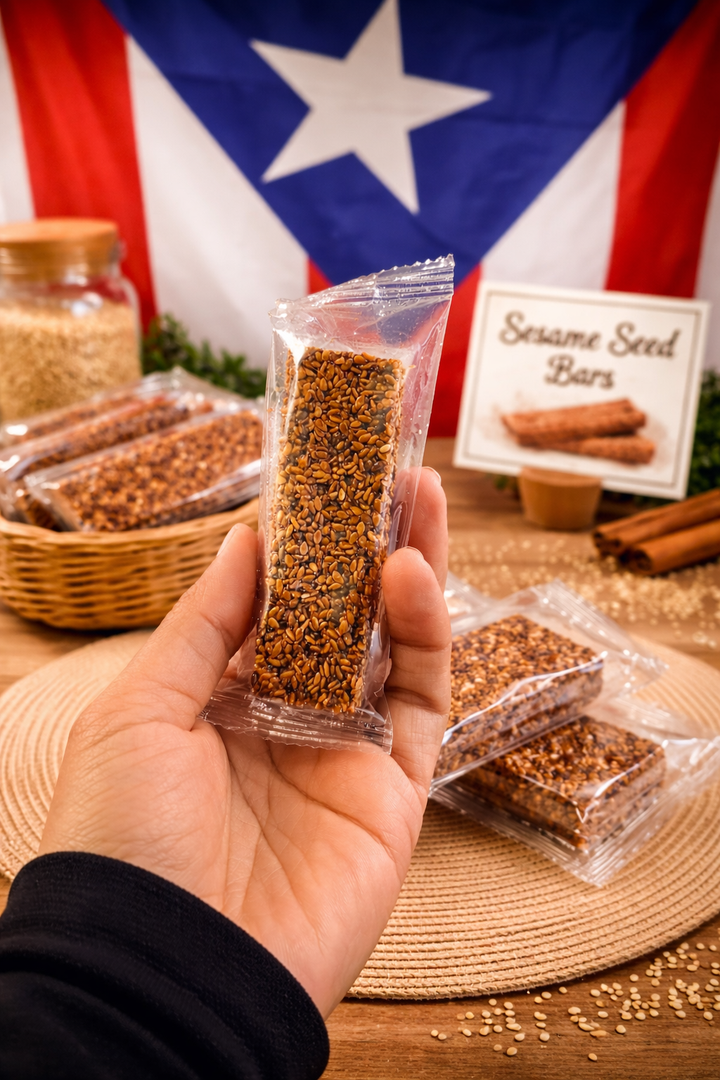 Boricua sesame seed candy bars with crunchy texture from Puerto Rico