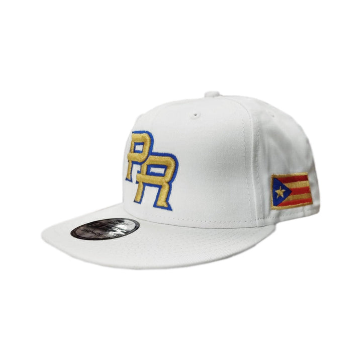 Peligro Sports White Snapback Hat with Puerto Rico Flag Design