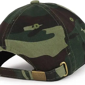 Back view of a Unisex Puerto Rican Cap in camouflage design with adjustable strap