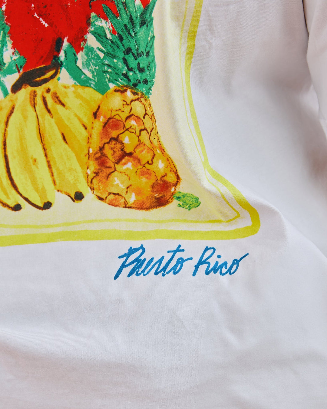 Valija abuelita graphic top featuring vibrant fruit design and 'Puerto Rico' lettering