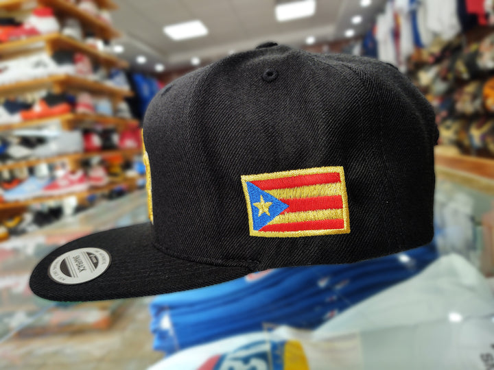 Black snapback hat with Puerto Rican flag embroidery