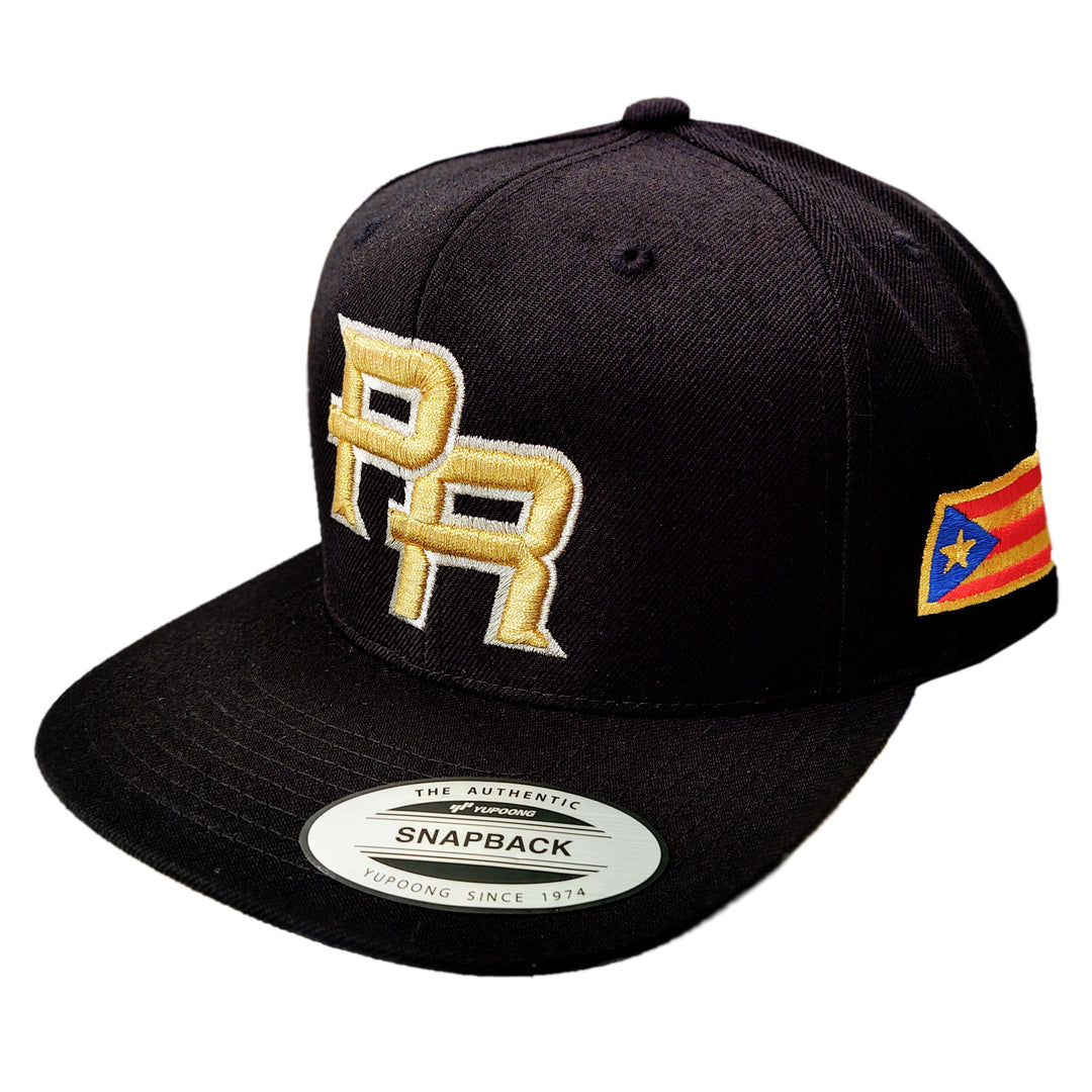 Peligro Sports Black Snapback Hat with Puerto Rico Flag and Lettering