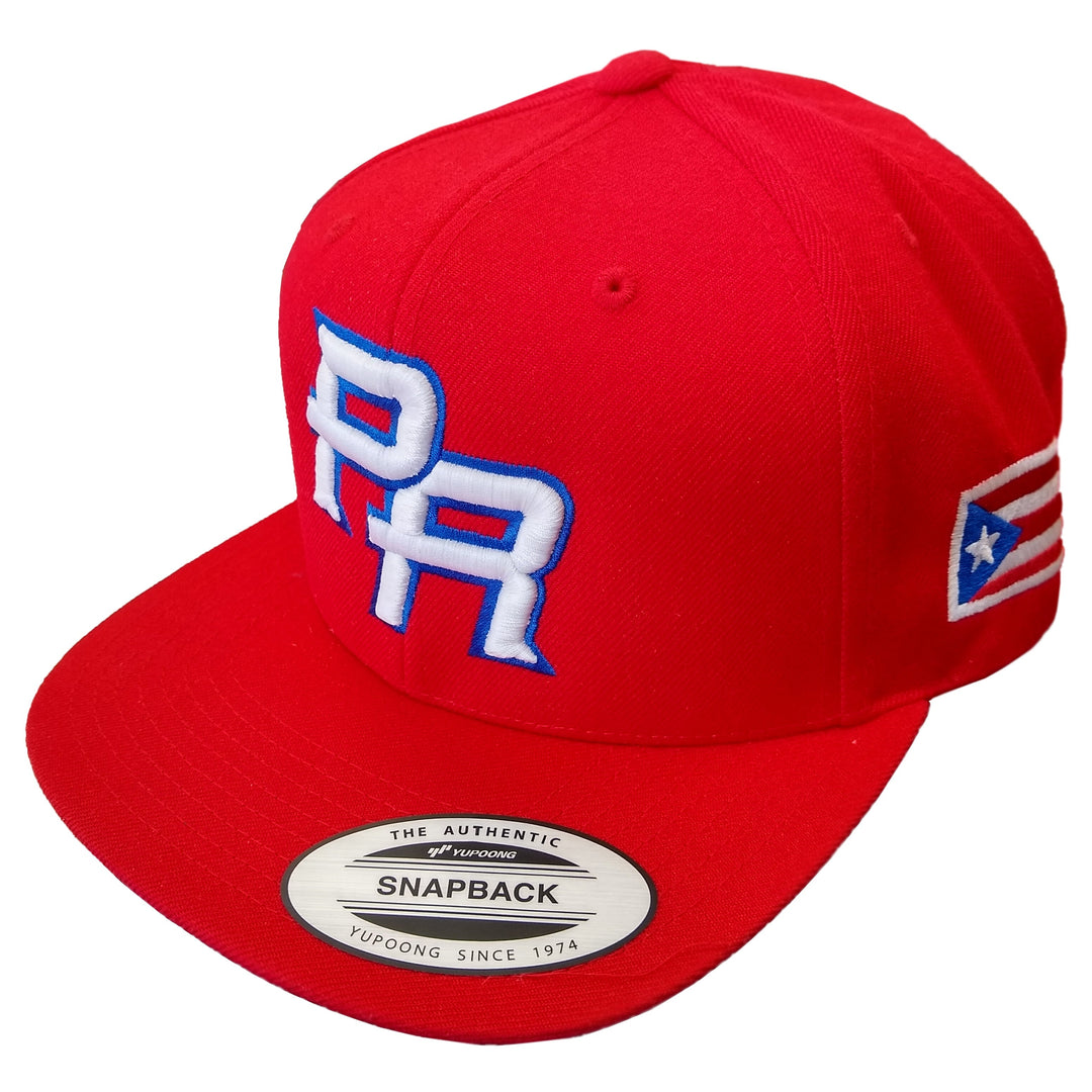 Red Peligro Sports snapback hat featuring Puerto Rico flag design