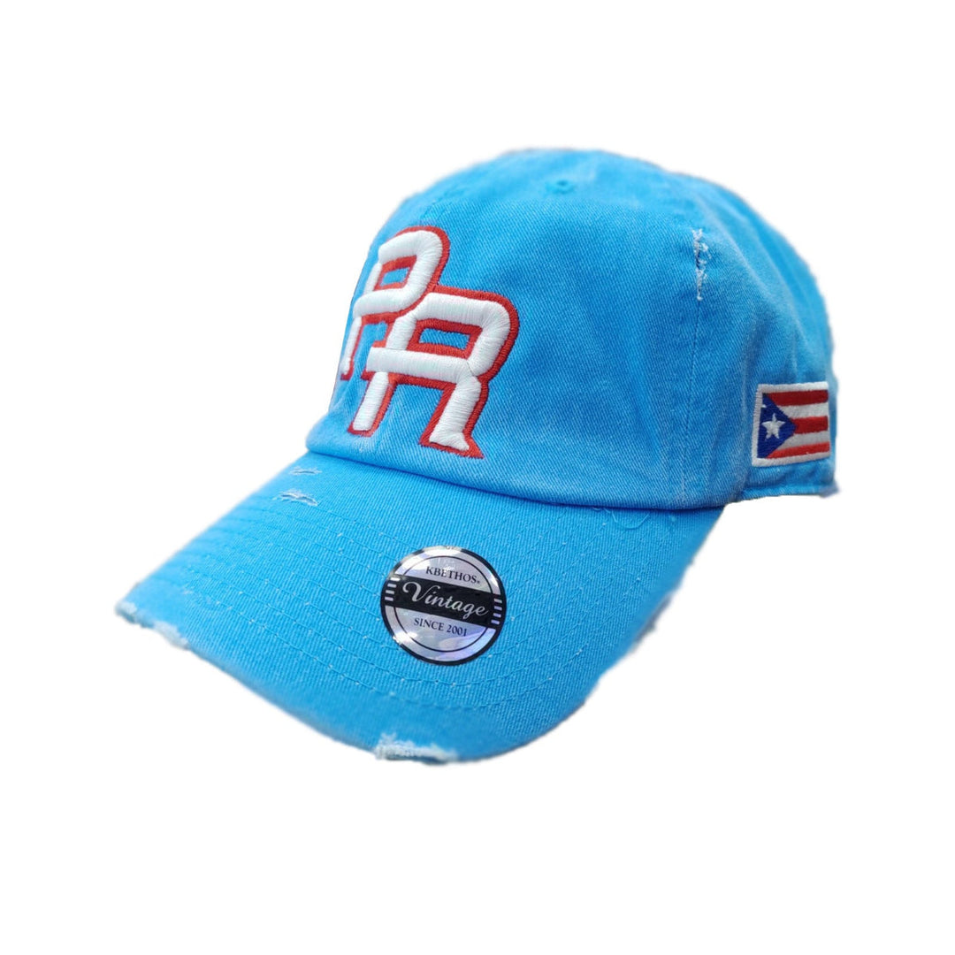 Vintage hat in blue with Puerto Rico flag and distressed design