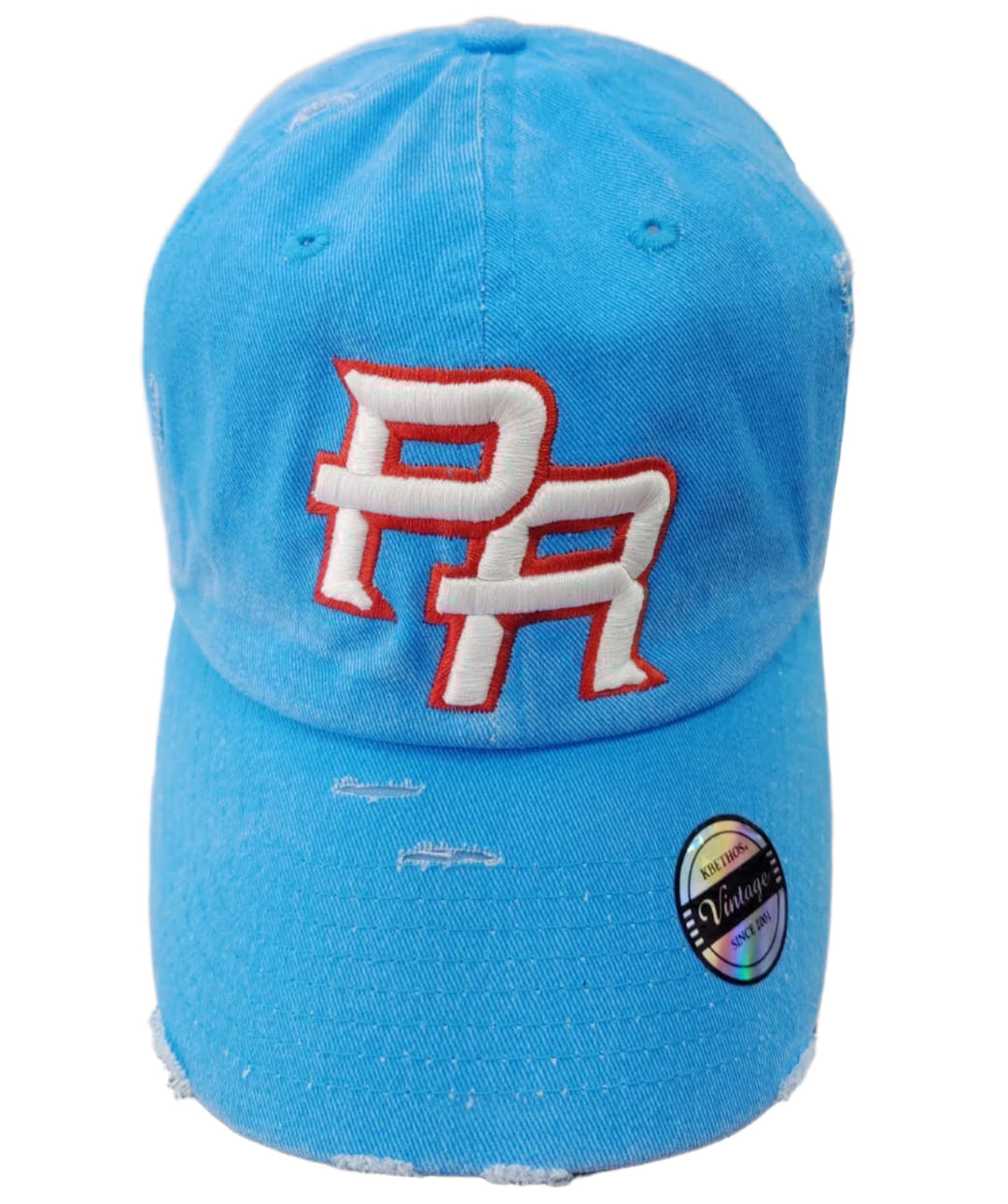 Vintage hat in blue with embroidered PR logo for casual wear