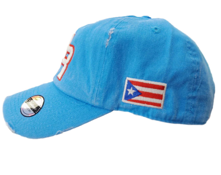 Puerto Rico Vintage Hat in Light Blue with Embroidered Flag