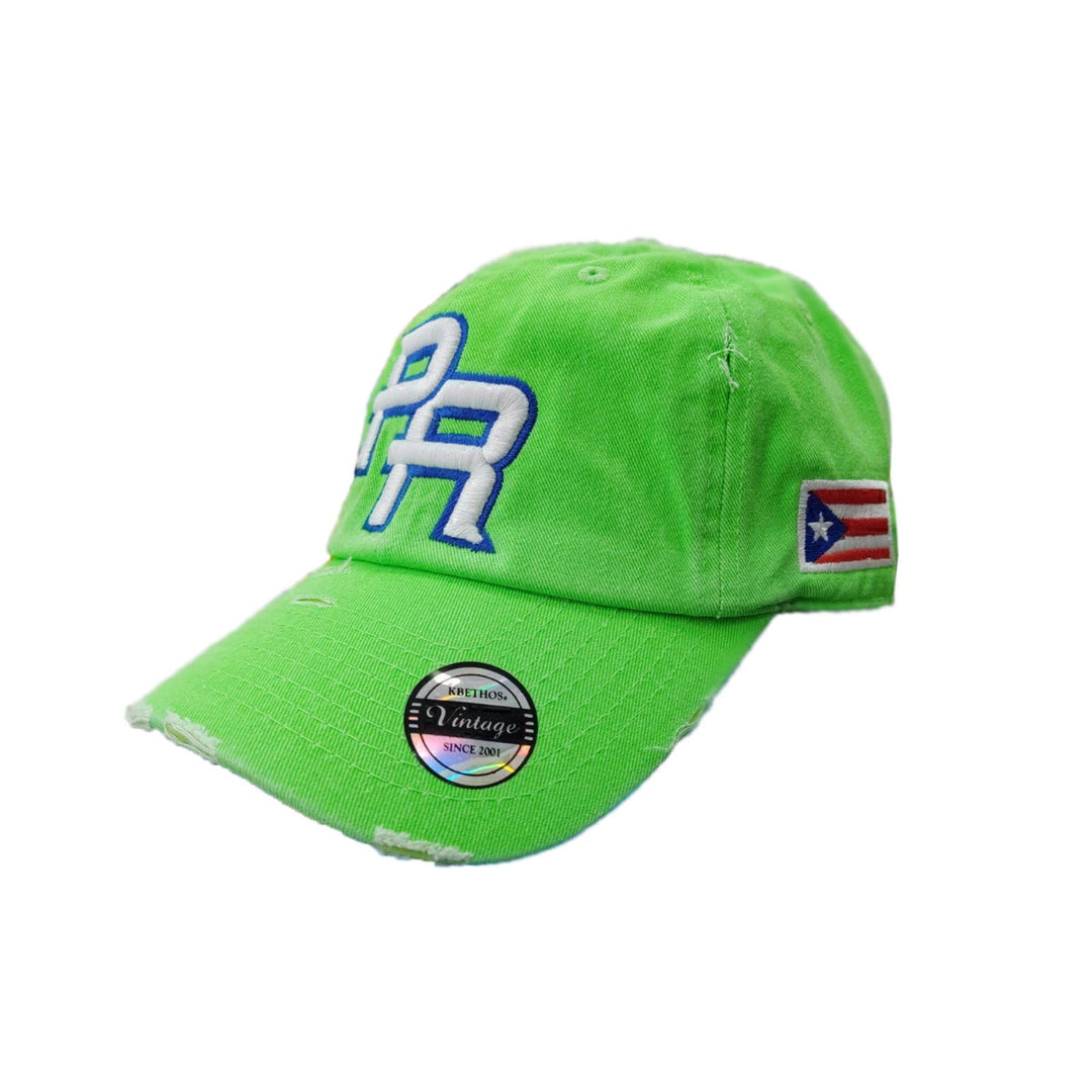 Vintage hat in bright green with embroidered PR and Puerto Rico flag