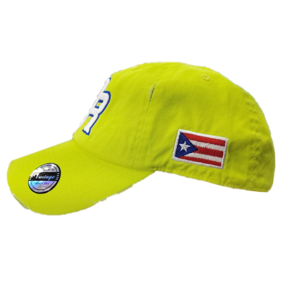 Vintage hat in bright yellow with Puerto Rican flag for sports fans