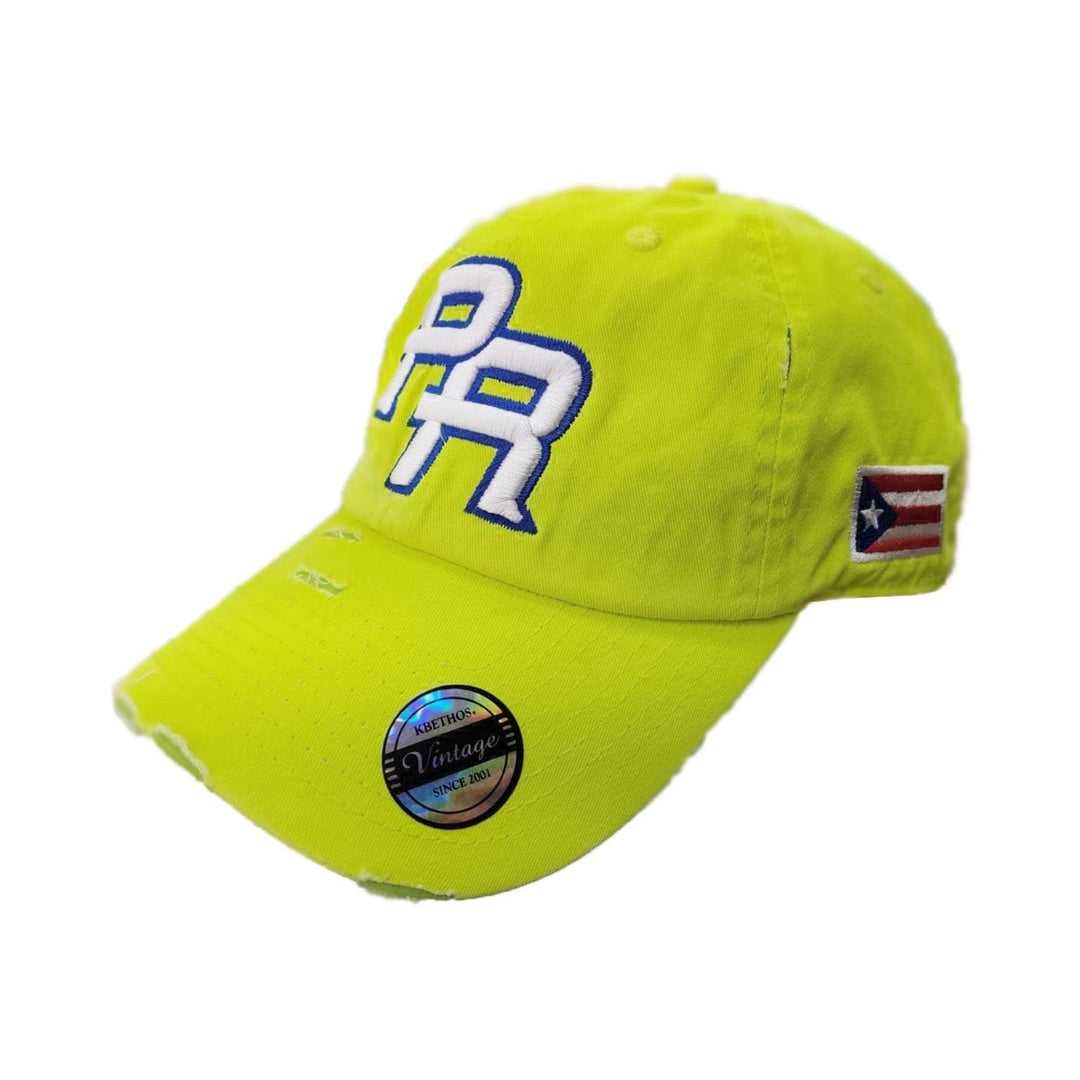 Peligro Sports Vintage Hat in Neon Yellow with Puerto Rico Flag